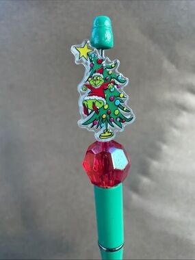 Green Grinch with Christmas Tree Character Pen Topper - handmade